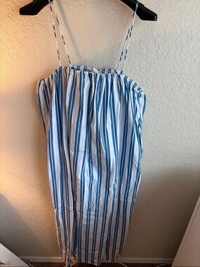 Ganni Blue and White Striped dress
